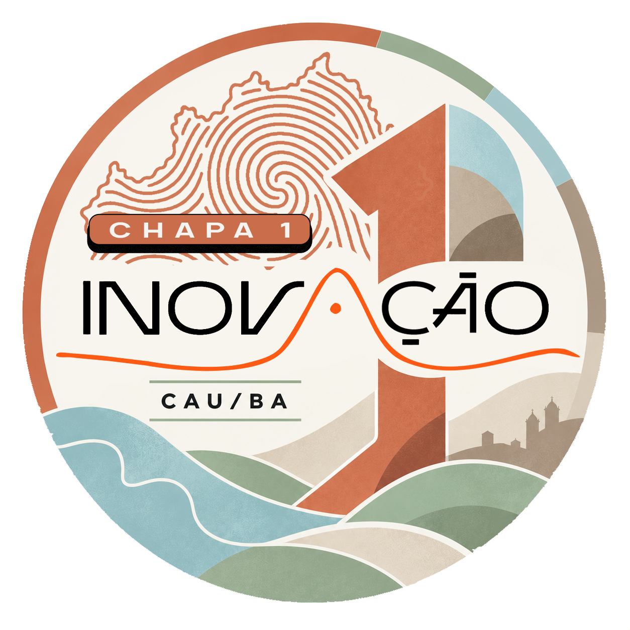 Selo Chapa 1 Inovação CAU/BA com o mapa da Bahia